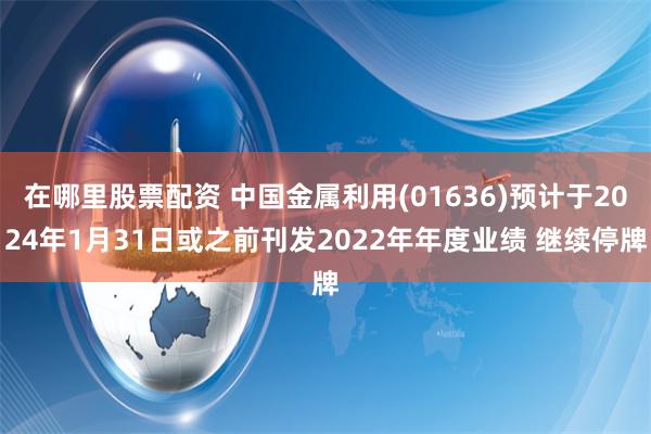 在哪里股票配资 中国金属利用(01636)预计于2024年1月31日或之前刊发2022年年度业绩 继续停牌