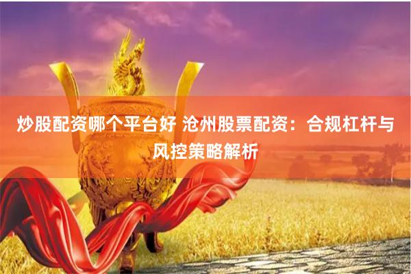 炒股配资哪个平台好 沧州股票配资：合规杠杆与风控策略解析